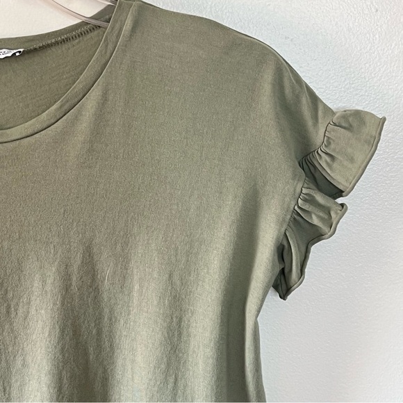 Zara Short Sleeve Ruffle Washed Green Top Small - Picture 5 of 13